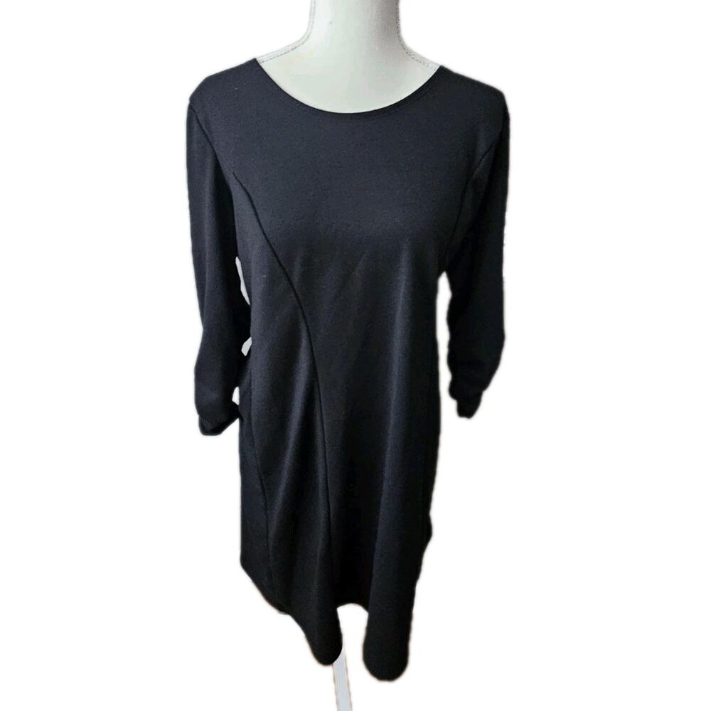 Susan Graver Liquid Knit Cinch Sleeves Dress Black Sz M Business Formal